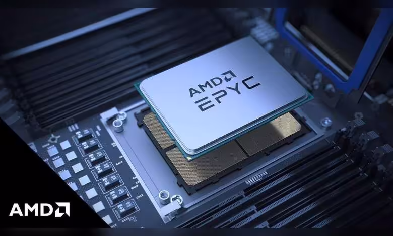 Agentic AI : AMD voit le ratio CPU/GPU grimper vers 1:1 dans les nœuds IA 1 Processeur AMD EPYC installé sur une carte mère dans un environnement de serveur.