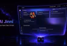Interface MSI AI Jinni affichant tableaux de bord d’agents IA, sur fond noir et violet néon