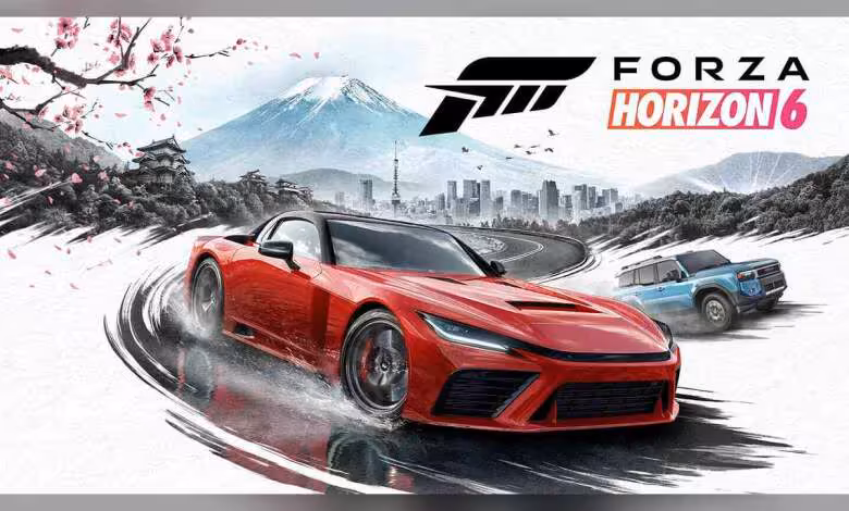 AMD Adrenalin 26.5.2 WHQL corrige les RX 9000 et ajoute Forza Horizon 6 1 Visuel Forza Horizon 6 avec voiture de sport rouge sur route enneigée, logo officiel du jeu