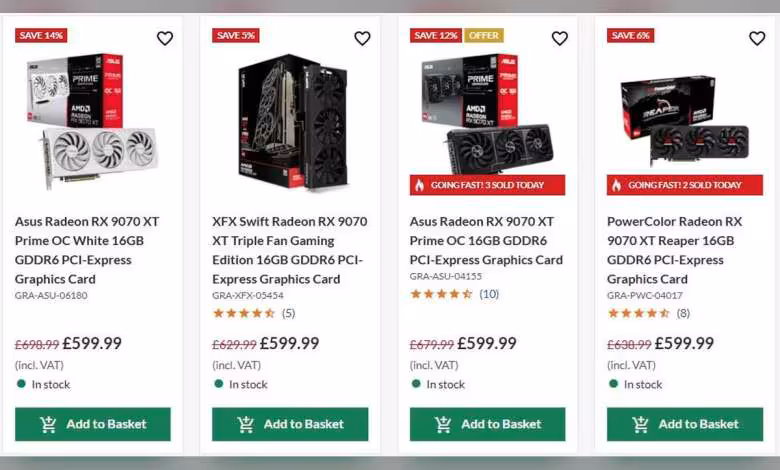 RX 9070 XT : les prix tombent vers le MSRP au Royaume-Uni, le Japon recule aussi nettement 1 Offre cartes graphiques Radeon RX 9070 XT Asus, XFX et PowerColor sur un site marchand.