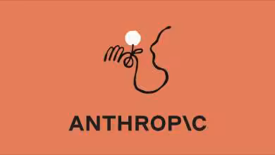 Logo minimaliste Anthropic sur fond orange.