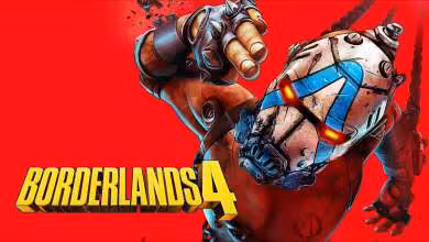 Image promotionnelle de Borderlands 4 avec personnage masqué sur fond rouge
