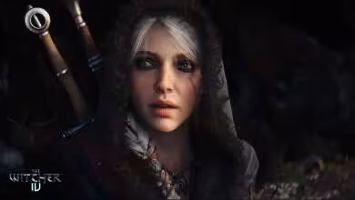 Portrait de Ciri dans The Witcher 3, capuche sombre, épée visible.