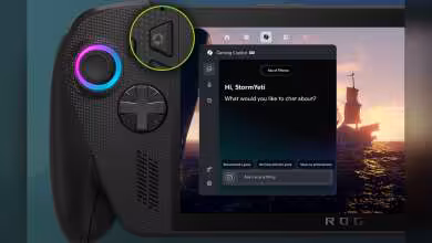 Console portable ASUS ROG avec interface Copilot affichée à l'écran.