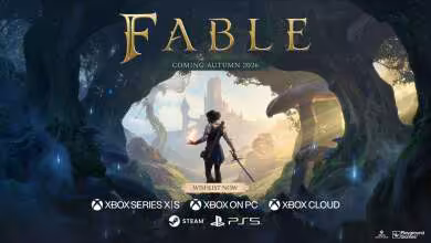 Visuel promotionnel du jeu Fable avec héroïne, monde fantastique et logos Xbox Series X|S, PC, Cloud, Steam, PS5