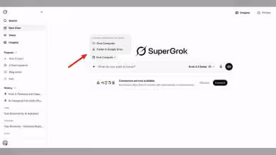 Interface SuperGrok avec options de compilation et connexion