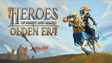 Illustration promotionnelle Heroes of Might and Magic: Olden Era, chevalier sur cheval ailé devant un château