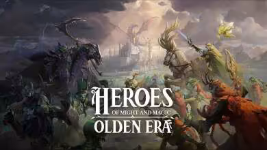 Illustration de Heroes of Might and Magic: Olden Era avec créatures et château en arrière-plan