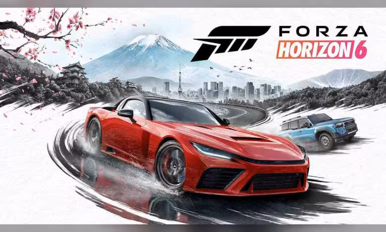 Intel Arc 101.8801 Beta : nouveaux jeux pris en charge et correctif pour Battlefield 6 1 Forza Horizon 6 avec voiture de sport rouge sur route enneigée, logo Forza Horizon visible