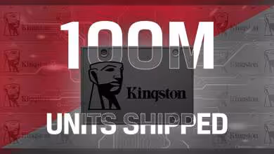 Visuel Kingston A400 avec logo Kingston et texte 100M units shipped sur fond rouge et gris