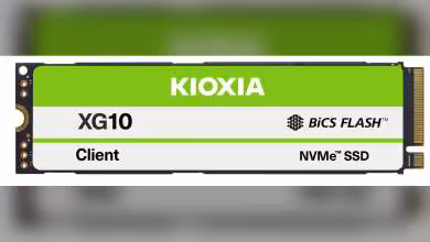 SSD Kioxia XG10 NVMe PCIe 5.0 au format M.2, étiquette verte et blanche, modèle OEM Client