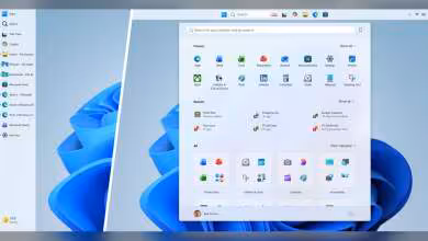 Capture écran Windows 11 avec menu démarrer affichant diverses applications, fond bleu clair