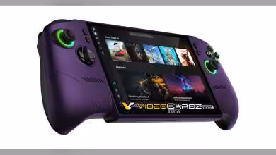 Console de jeu portable MSI 8 pouces avec écran affichant des jeux populaires.