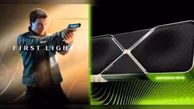 Carte graphique NVIDIA RTX avec design futuriste, couleurs vives et fond noir intensément contrasté.