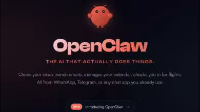 Logo OpenClaw avec description de services d'IA pour la gestion de tâches.