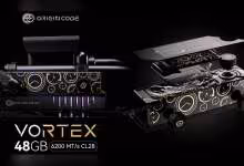 Module mémoire DDR5 Origin Code Vortex éclairage RGB vif fond noir