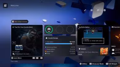 Écran d’accueil PS5 avec widget « New widget available », carte Call of Duty et menu « Edit Widgets » visible