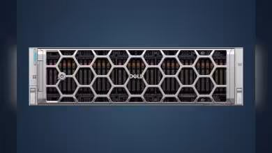 Baie de stockage Dell PowerStore Elite frontale avec grille hexagonale et double rack modulaire visible