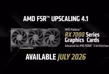 Image promotionnelle AMD RX 7000 avec FSR 4.1 sortie prévue en juillet 2026, fond sombre et contrasté