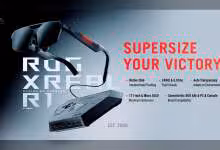 Lunettes AR ROG XREAL avec boîtier, mention SuperSize Your Victory et caractéristiques gaming 240 Hz