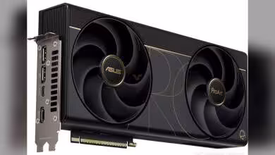 Carte graphique ASUS ProArt avec ventilateurs dual axial, cadrage professionnel, fond blanc