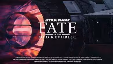 Visuel Star Wars Fate of the Republic avec logo blanc sur fond spatial sombre et vaisseau futuriste rougeoyant