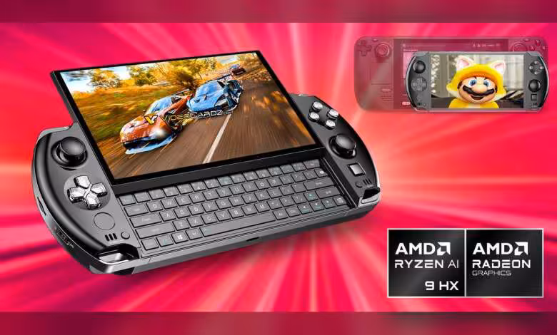 SteamOS 3.8.5 Beta corrige le ROG Ally en veille et affine la VRAM des GPU dédiés 1 Console portable ASUS ROG Ally avec écran et contrôleurs, logos AMD Ryzen AI et Radeon Graphics.