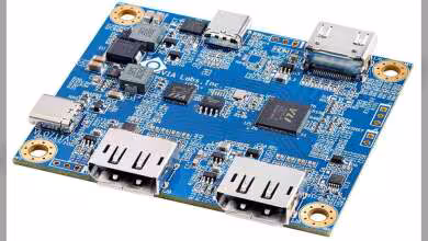 Carte de développement VIA Labs VL610 bleue avec ports USB-C, HDMI et connecteurs multiples visibles