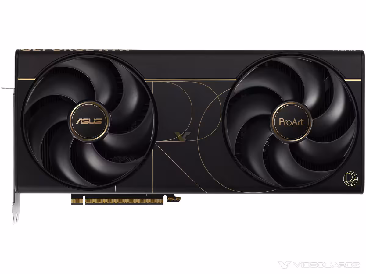 RTX 5090 ProArt : ASUS lance en Europe une version 2,5 slots à PCB Founders Edition 3 Vue frontale ASUS ProArt RTX 5090, design épuré, fond blanc