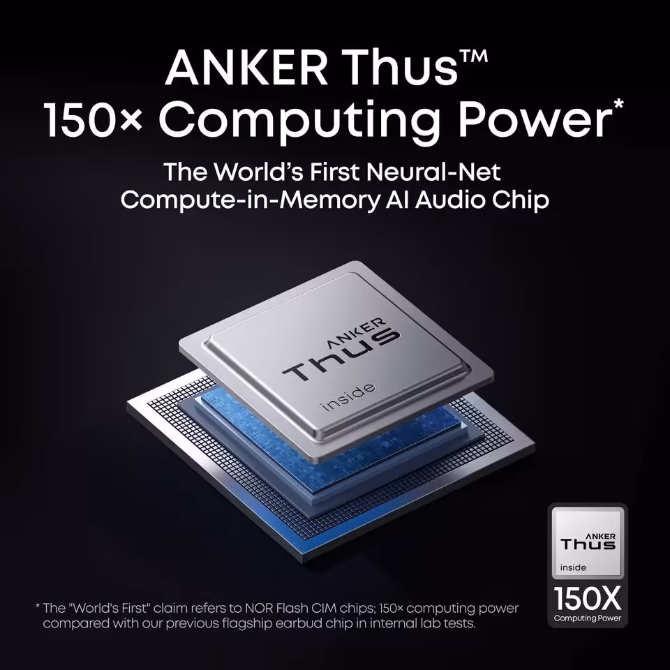 soundcore Liberty 5 Pro et Pro Max : Anker lance des écouteurs avec puce IA maison 3 Puce ANKER Thûs 150x Computing Power, chip audio AI Neural-Net, visuel promotionnel produit
