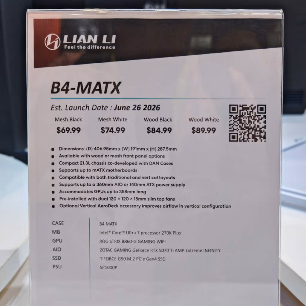 Lian Li B4-MATX : l’esprit DAN Cases A4 passe au MicroATX 9 Lian li b4 matx specs