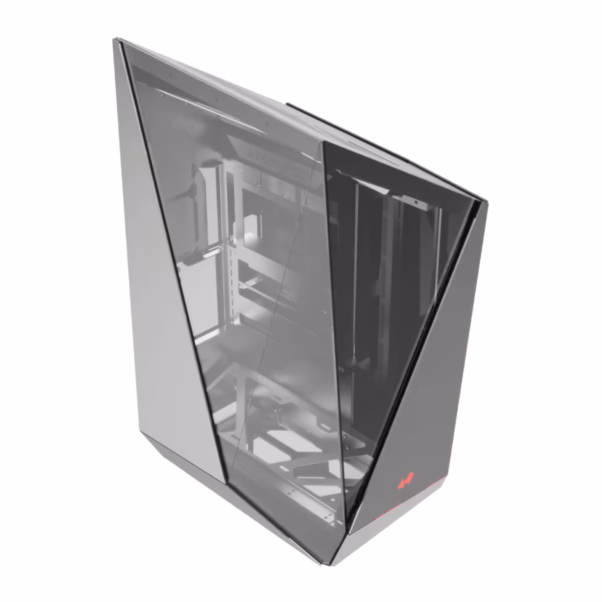 InWin AEON NEO : une coque miroir spectaculaire, mais un boîtier très massif à monter 2 Coque miroir noire InWin AEON NEO, verre extrudé et angle pointu, structure intérieure visible par l’arrière