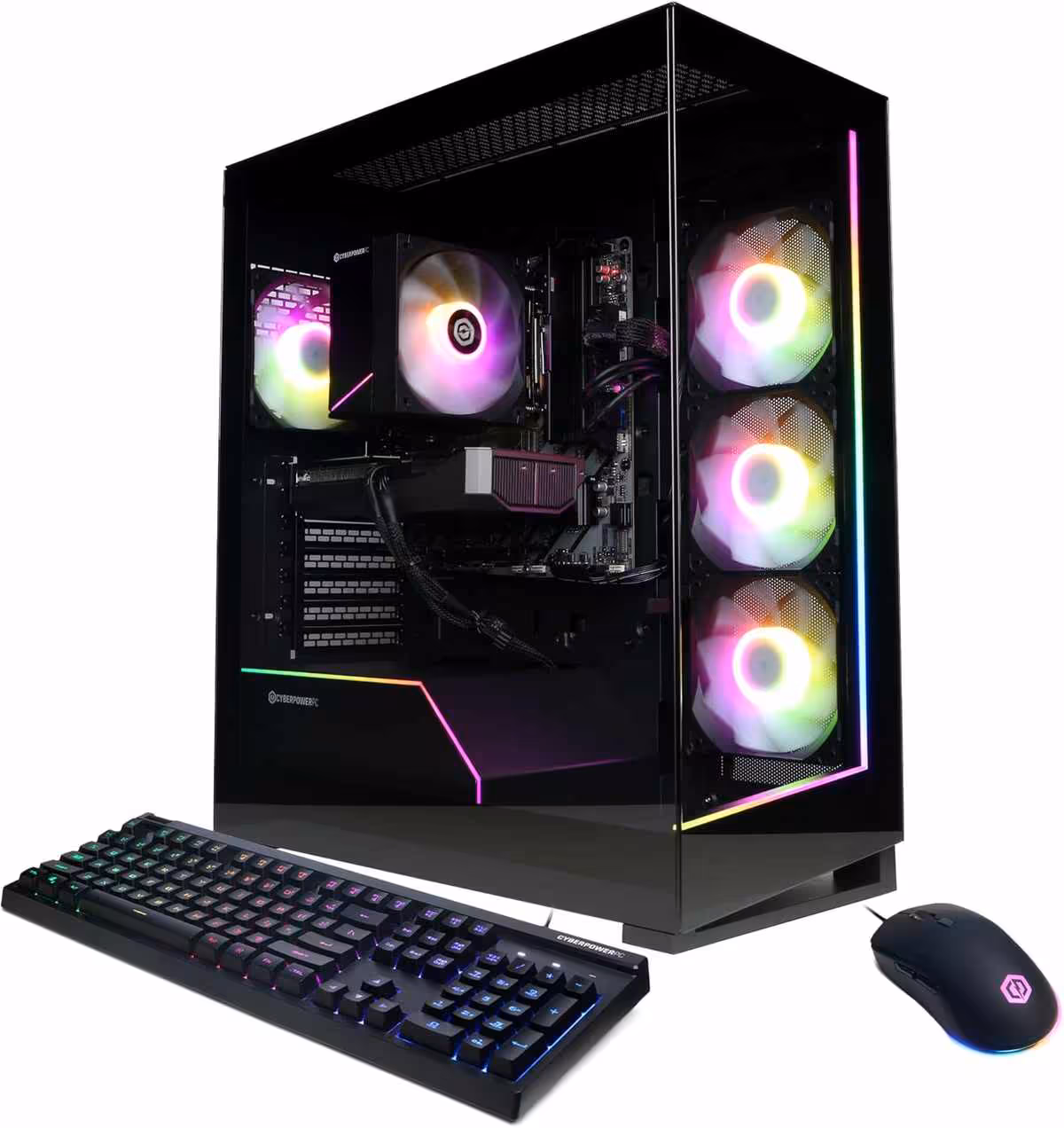 Tour PC avec éclairage RGB, clavier et souris inclus, fond noir