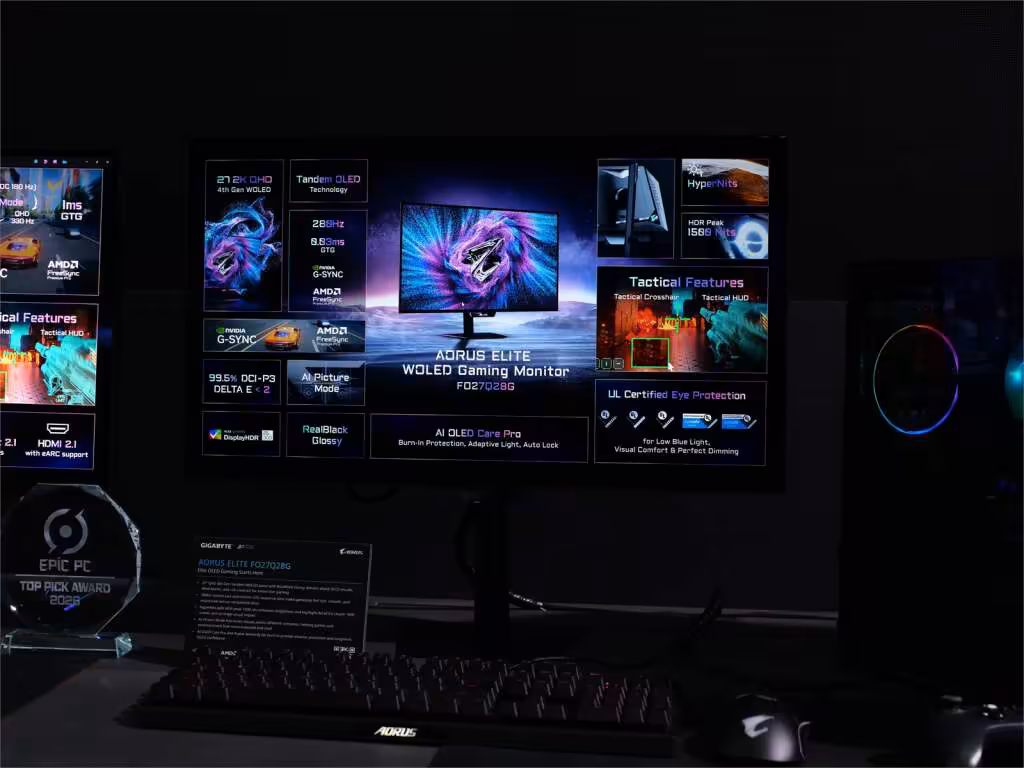aorus fo27q28g oled 280hz vue de face