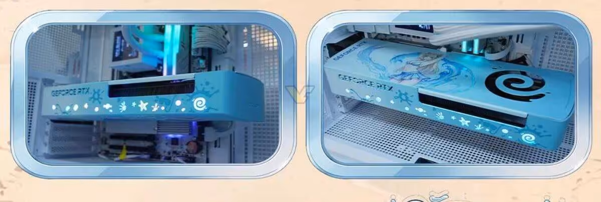 RTX 5070 Sakura Limited : AX Gaming décline sa Blackwell en version anime bleu et rose 2 Installation d'une carte graphique RTX 5070 Sakura Limited dans un boîtier, fond bleu clair