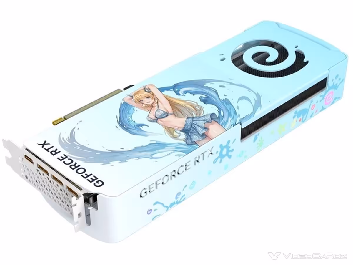 RTX 5070 Sakura Limited : AX Gaming décline sa Blackwell en version anime bleu et rose 3 RTX 5070 Sakura avec illustration personnage sur le dessus, tons bleu clair