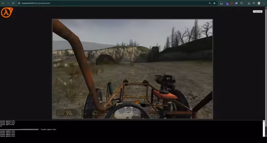 Capture Half-Life 2 vue véhicule, extérieur terne, faible contraste, détails peu nets