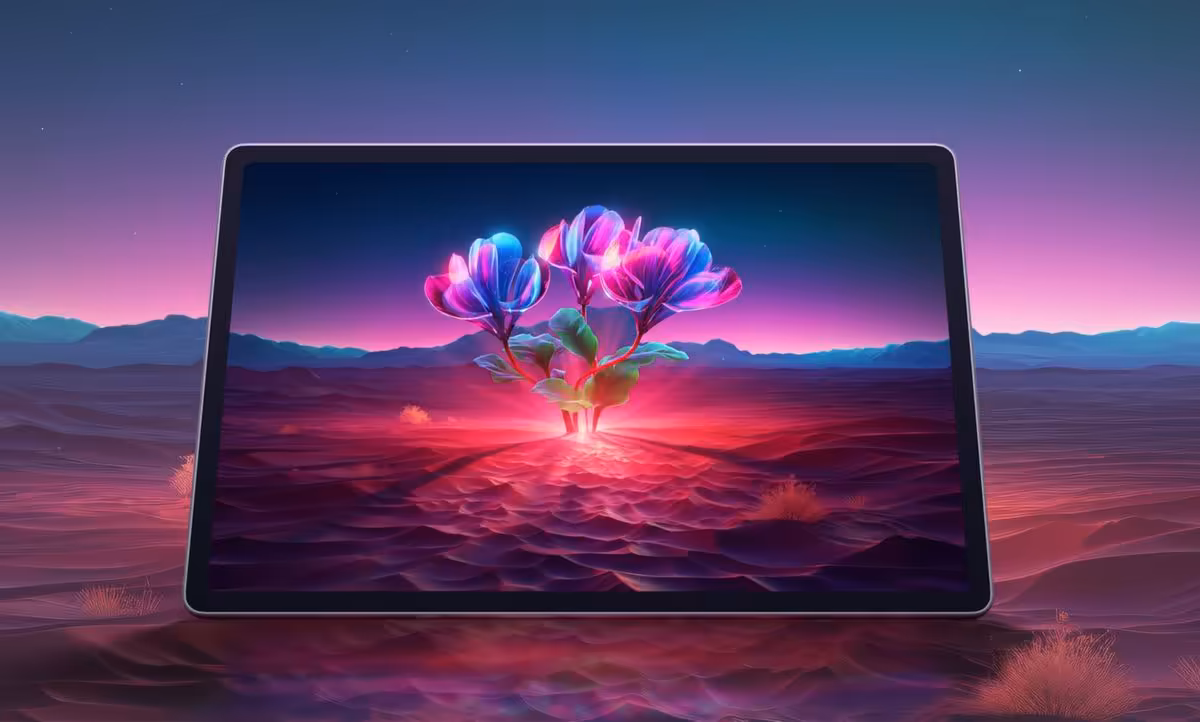 Lenovo Tab Plus Gen 2 : une tablette 12,1 pouces à 399,99 $ qui mise tout sur l’audio 3 Tablette Lenovo affichée en paysage avec fond coloré et écran allumé