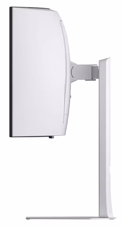 LG UltraGear 34GX90SB-W : un OLED 34 pouces 240 Hz qui fait aussi office de TV connectée 3 Profil latéral du moniteur LG UltraGear OLED, support blanc minimaliste