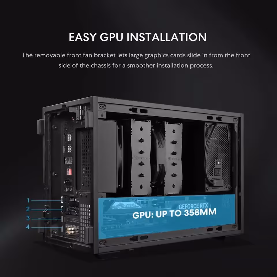 Montage GPU facile dans le Lian Li B4-mATX, carte GeForce RTX jusqu’à 358 mm