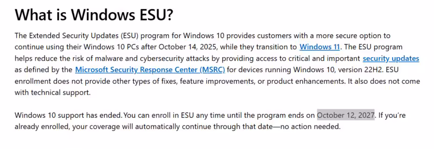 Capture texte explication Windows ESU fin support octobre 2025 Image 1 est la plus visuellement accrocheuse avec un fort cont