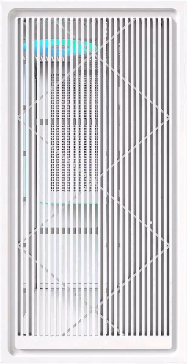Panneau latéral grillagé blanc du boîtier Montech TG3, avec ventilation et structure interne visible.