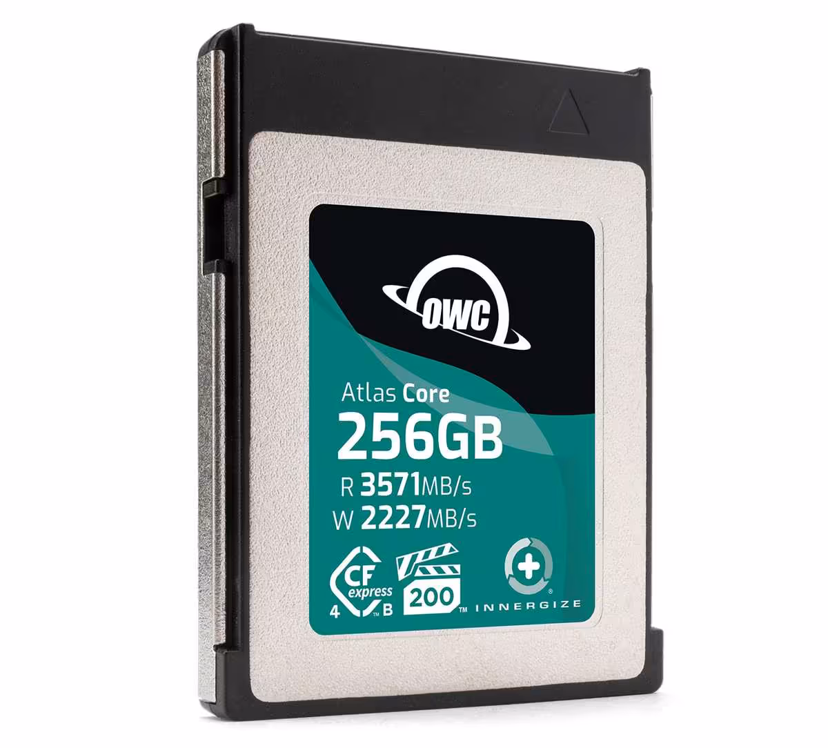 Carte mémoire OWC Atlas Core CFexpress 4.0 Type B 256 Go, vue de face avec étiquette capacité et vitesses