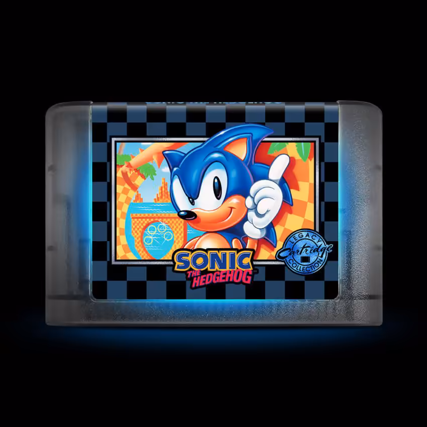 Cartouche Sonic the Hedgehog 2 sur fond noir, couleur bleue éclatante