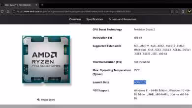 Capture de spécifications AMD Ryzen PRO 9000 Series avec date de lancement 30/06/2022 en surbrillance.