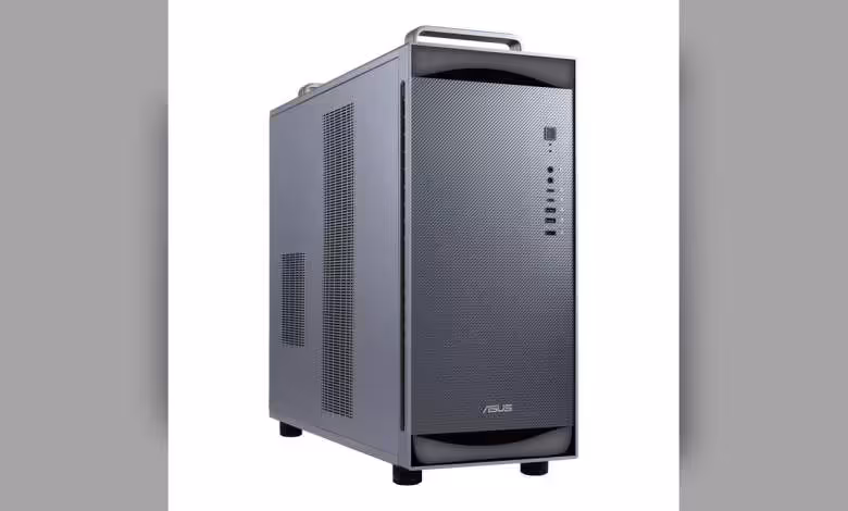 ASUS ExpertCenter Pro ET900N G3 : 20 PFLOPS d’IA locale sur architecture NVIDIA DGX 1 Boîtier tour ASUS ExpertCenter Pro ET900N G3 gris, vue avant trois quarts avec poignée supérieure