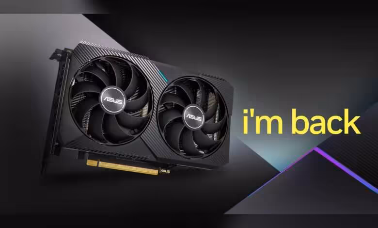 Carte graphique ASUS RTX 3060 avec éclairage RGB et fond sombre contrasté