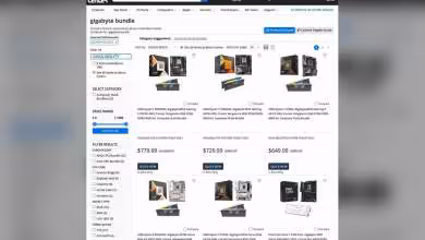 Page Micro Center présentant des bundles Gigabyte Aorus Ryzen avec cartes mères, RAM DDR5 et prix promotionnels américaines