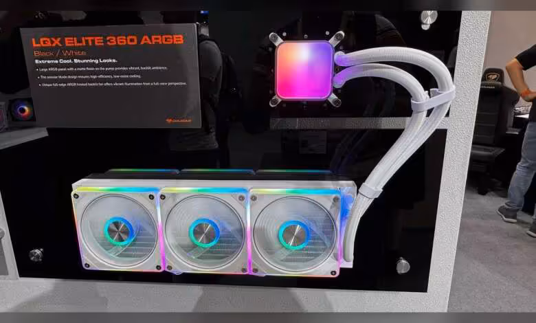 Cougar LQX Pro 360 et Elite 360, deux AIO VRX dévoilés au Computex 2026 1 Cougar LQX Elite 360 ARGB, radiateur triple ventilateur RGB et waterblock carré lumineux