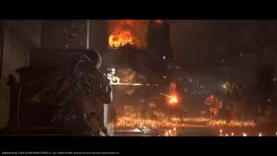 Séquence d'action intense Death Stranding 2 avec explosions et éclairage dramatique.